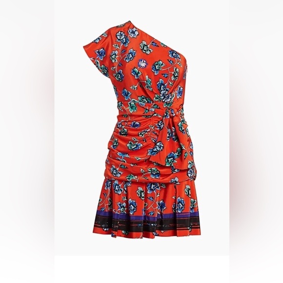 10 Crosby Derek Lam Orange Floral One-Shoulder Dress size 4 - Picture 7 of 12